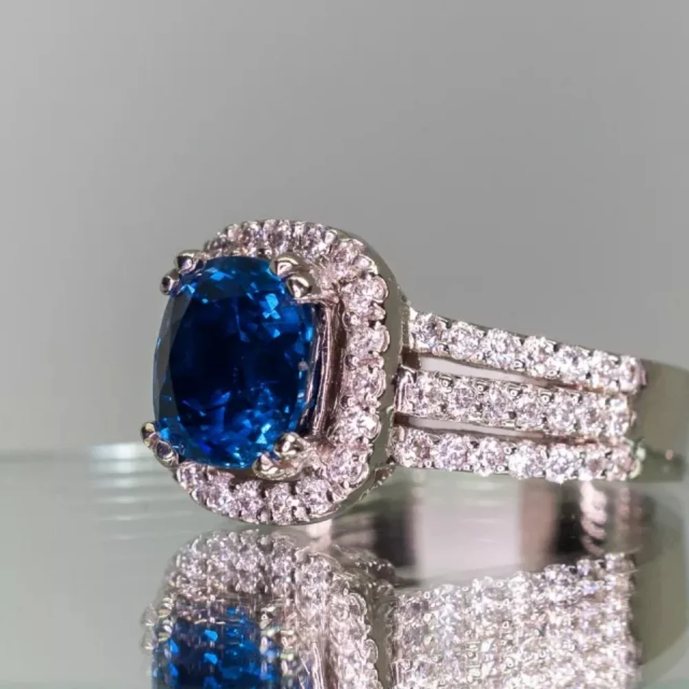 New 925 Silver Big Oval Zircon Ring